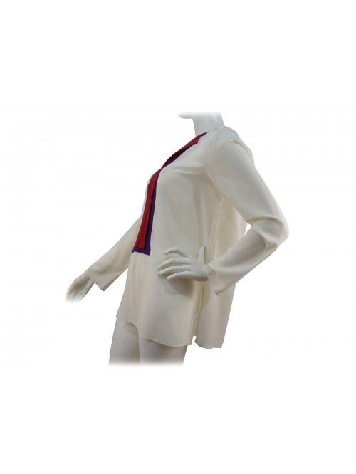 Camicia Donna lunga con collo aperto e fascia petto colorata