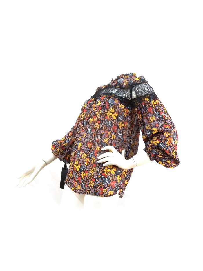 Fantasy shirt with colorful flowers sleeve and chest with lace