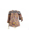 Camicia Donna fantasia con fiori colorati manica e petto con pizzo