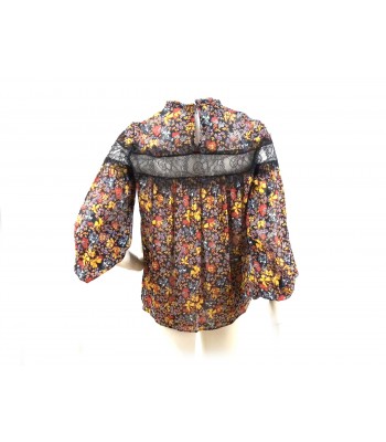 Camicia Donna fantasia con fiori colorati manica e petto con pizzo 2