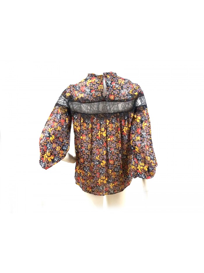 Fantasy shirt with colorful flowers sleeve and chest with lace