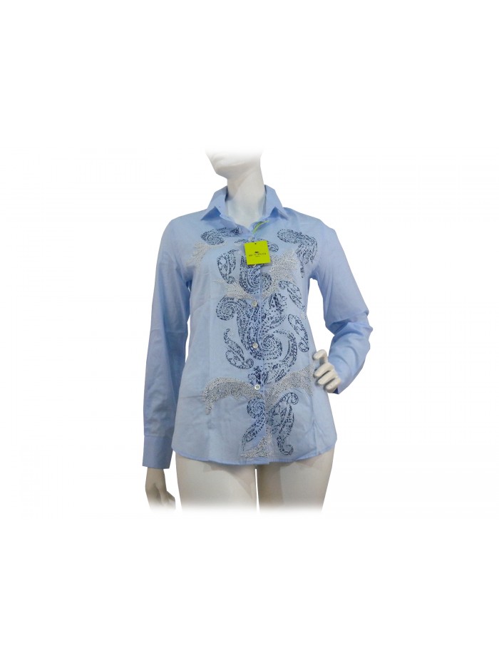 Blue ice cashmere embroidered shirt with blue background
