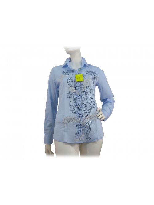 Blue ice cashmere embroidered shirt with blue background
