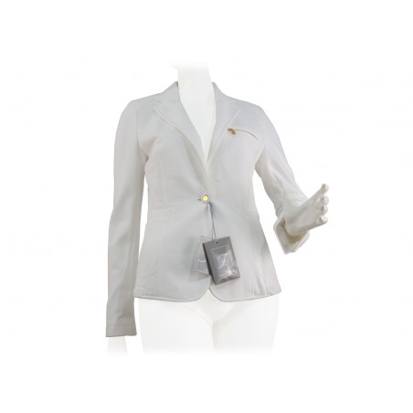 Giacca Donna corta blazer pique 2 tasche con taschino zip. Giacca Donna corta blazer pique 2 tasche con taschino zip.