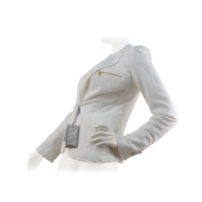 Giacca Donna corta blazer pique 2 tasche con taschino zip.