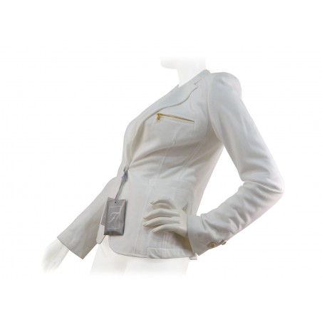 Giacca Donna corta blazer pique 2 tasche con taschino zip.