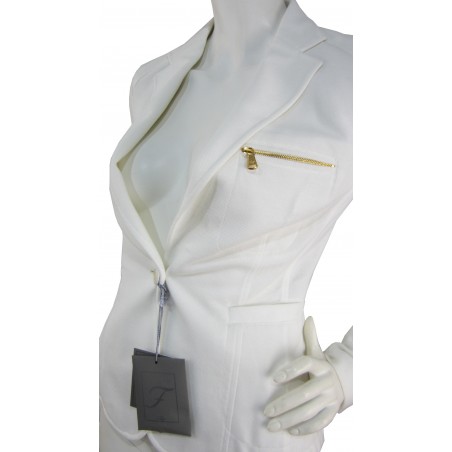 Giacca Donna corta blazer pique 2 tasche con taschino zip.