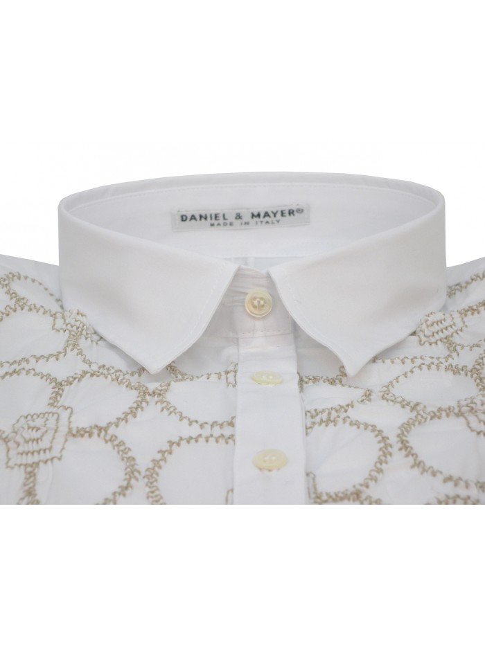 Camicia Donna classica sfiancata con ricami fiori modulari.