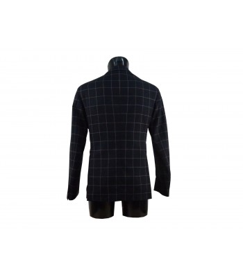 Men's unlined white / brown squared jacket on a blue background. 2