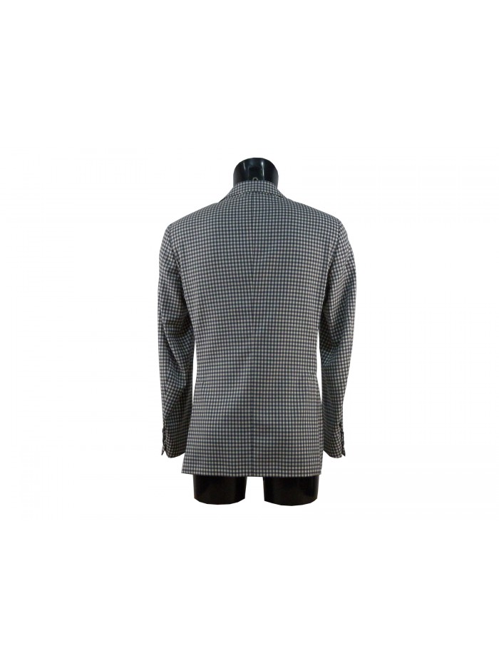 Giacca Uomo foderata mezza spalla a quadretti beige/blu.