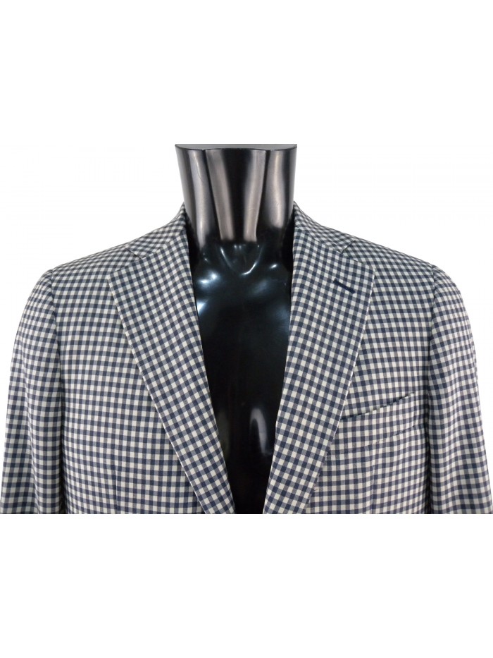 Men's half-lined jacket with beige / blue checks.