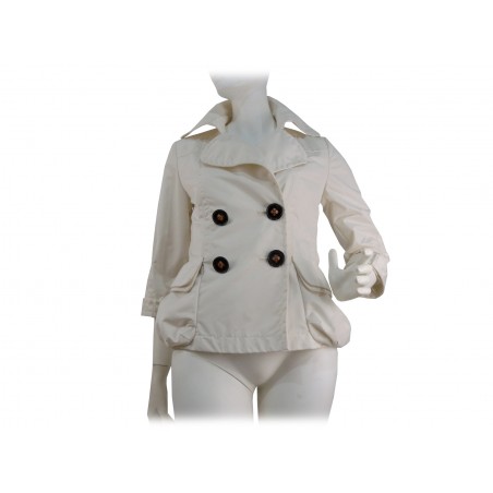 Double breasted woman jacket 2 overlapping pockets with wide buttons and 3/4 sleeves. Double breasted woman jacket 2 overlapping pockets with wide buttons and 3/4 sleeves.