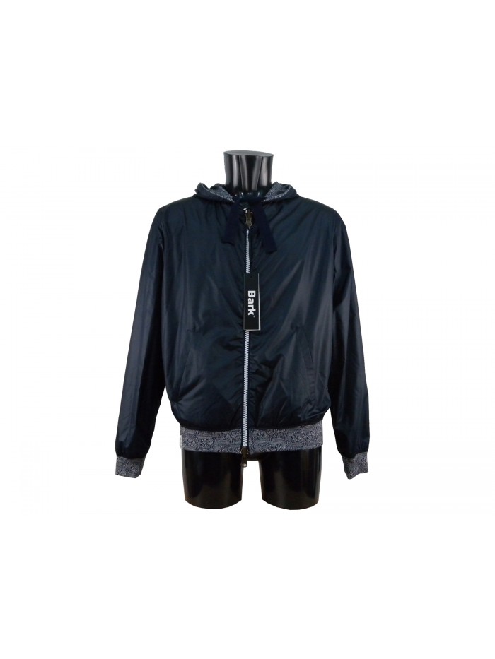 Reversible men's jacket with hood and elastic cuffs.