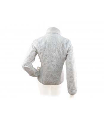Woman embroidered jacket in white color with high crew-neck and removable hood. 2