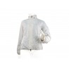 Woman embroidered jacket in white color with high crew-neck and removable hood.