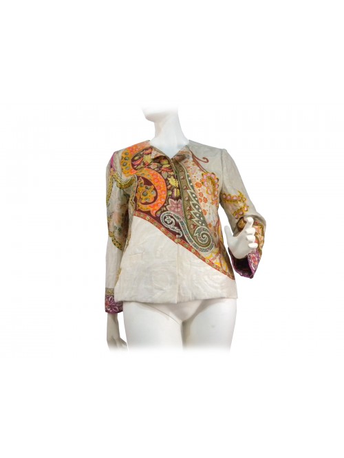 Unlined woman jacket, fabric with embossed arabesque pattern effect Unlined woman jacket, fabric with embossed arabesque pattern effect