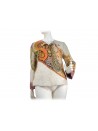 Unlined woman jacket, fabric with embossed arabesque pattern effect