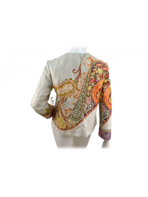 Unlined woman jacket, fabric with embossed arabesque pattern effect