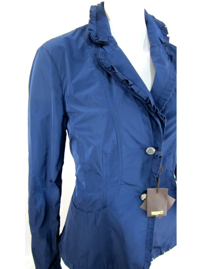 Bleached men's cut women's jacket with curling along the edges