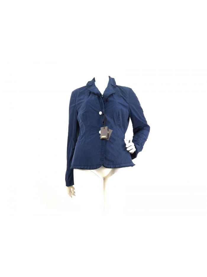 Bleached men's cut women's jacket with curling along the edges Bleached men's cut women's jacket with curling along the edges