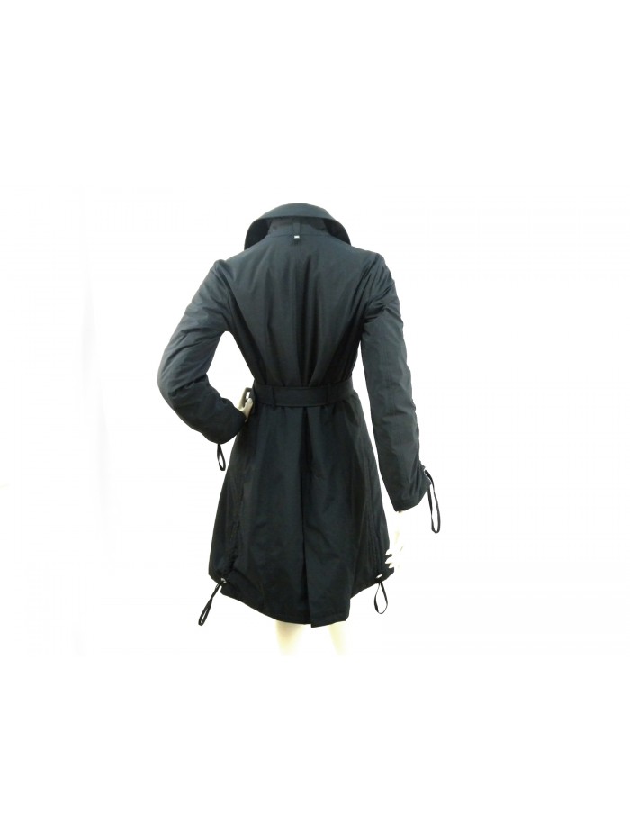 Knee length knee-length women's jacket with adjustable buckle belt,