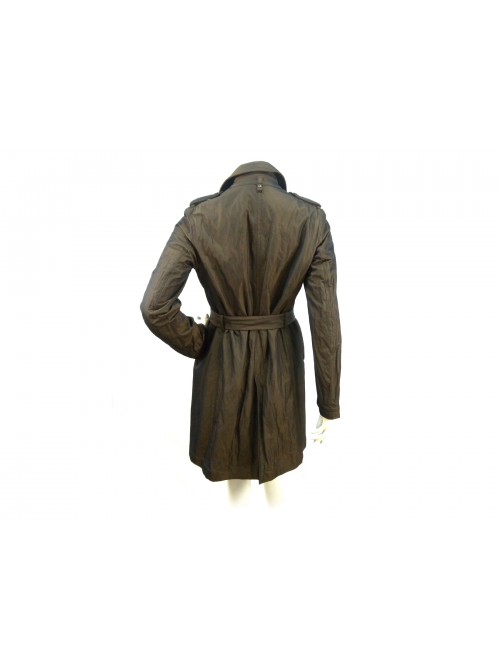 Knee length knee-length women's jacket with adjustable buckle belt,