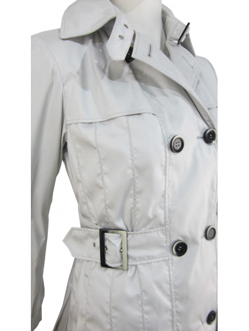 Women's knee length trench jacket with buckle belts