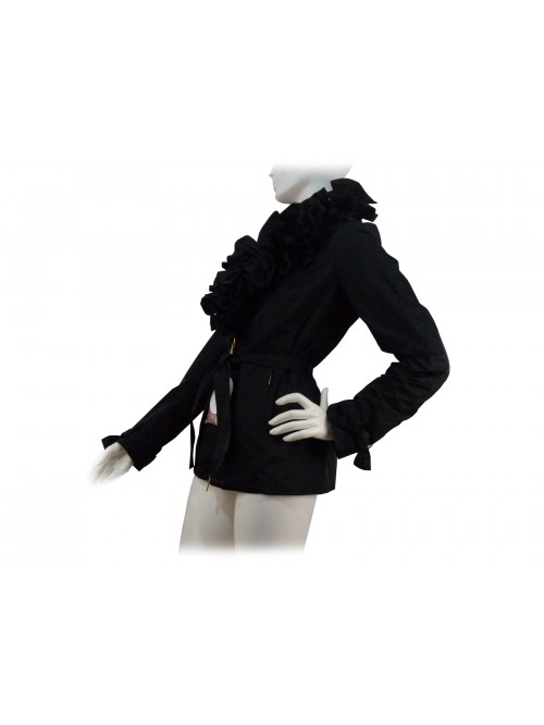 Women's jacket with rouge and waist belts and knotted cuffs,