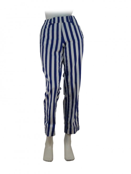 Pantalone Donna Myay gamba larga, vita alta con righe verticali larghe Pantalone Donna Myay gamba larga, vita alta con righe verticali larghe