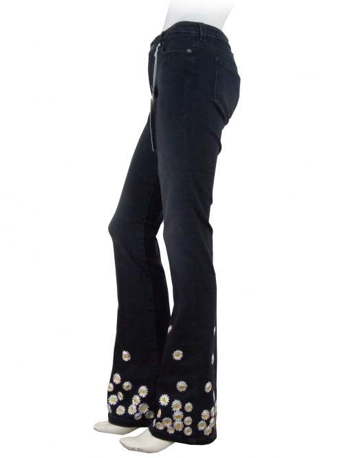 Women's jeans, flared model, regular waist, slim fit with flowers