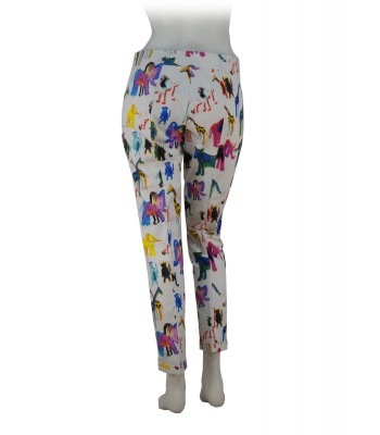 Pantalone Donna fantasia Zoo su fondo bianco 2