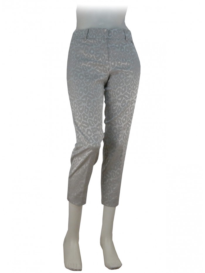 Trousers Woman elegant leopard decoration on pearl color capri model Trousers Woman elegant leopard decoration on pearl color capri model