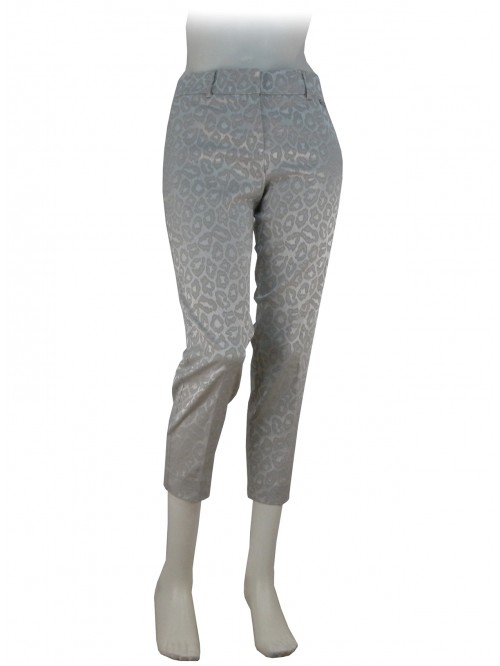 Trousers Woman elegant leopard decoration on pearl color capri model Trousers Woman elegant leopard decoration on pearl color capri model