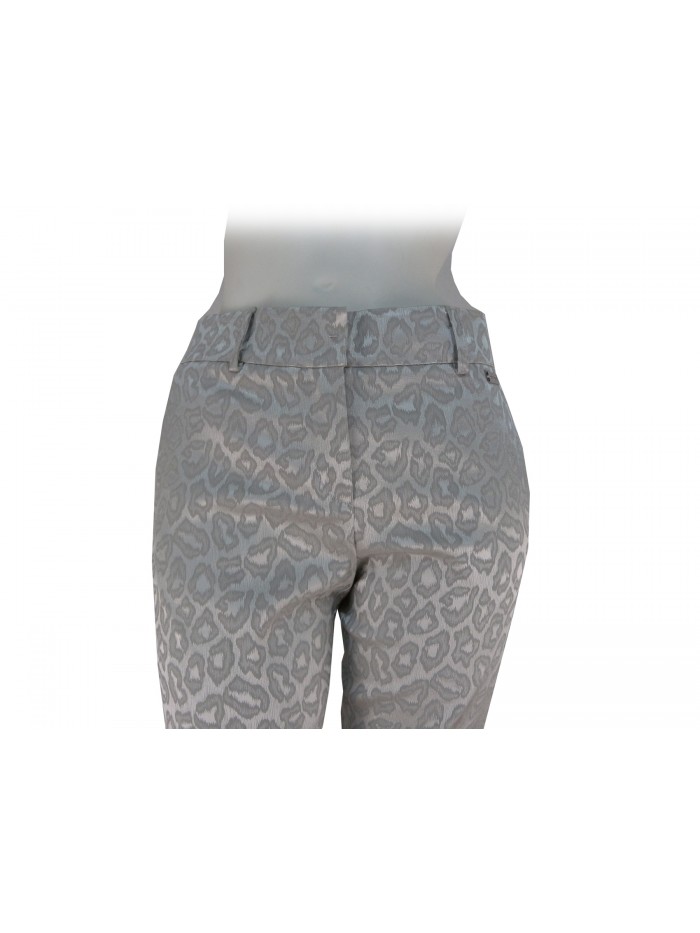 Trousers Woman elegant leopard decoration on pearl color capri model