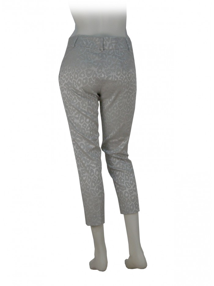 Trousers Woman elegant leopard decoration on pearl color capri model