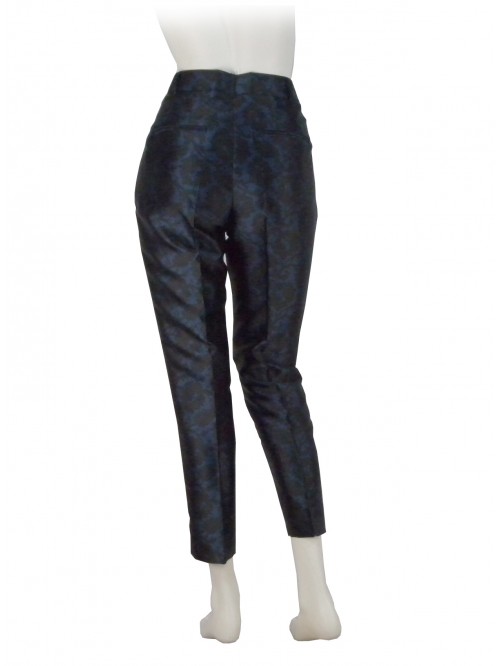 Pantalone Donna elegante decoro floreale effetto taffetà, vestibilità slim