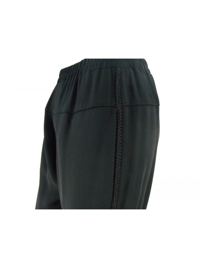 Pantalone Donna tessuto cady, vestibilità larga, decoro in rilievo