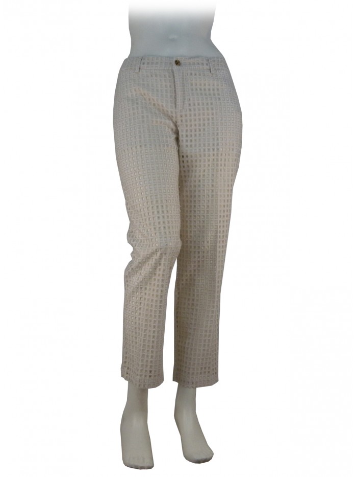 Woman Sangallo perforated lamina pants, regular fit Woman Sangallo perforated lamina pants, regular fit