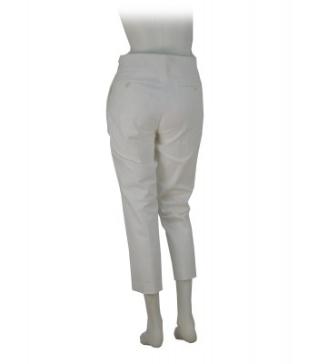 Woman trousers in heavy cotton, regular waist, straps on the sides 2