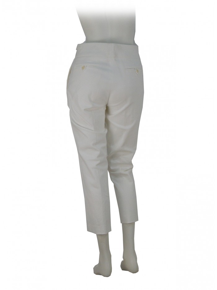 Woman trousers in heavy cotton, regular waist, straps on the sides