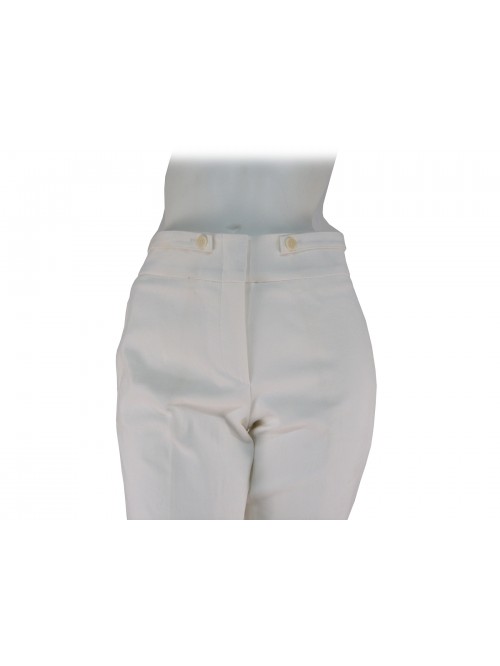 Woman trousers in heavy cotton, regular waist, straps on the sides