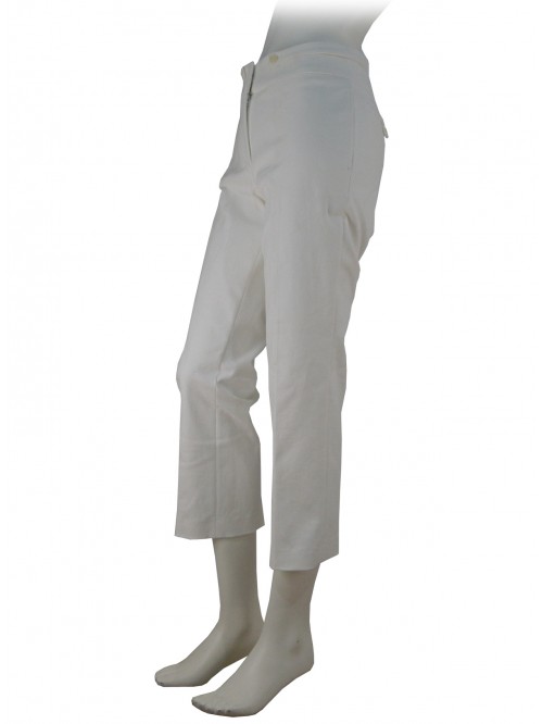 Woman trousers in heavy cotton, regular waist, straps on the sides