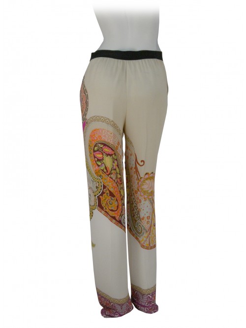 Woman Crêpe Satin model palazzo pants, Paisley pattern