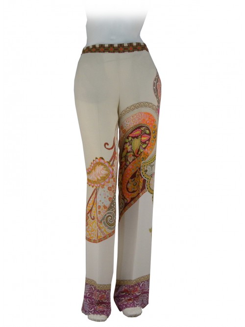 Woman Crêpe Satin model palazzo pants, Paisley pattern Woman Crêpe Satin model palazzo pants, Paisley pattern