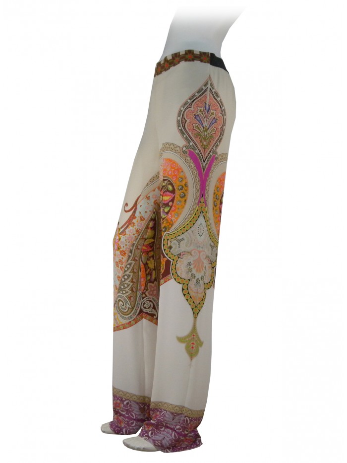 Woman Crêpe Satin model palazzo pants, Paisley pattern