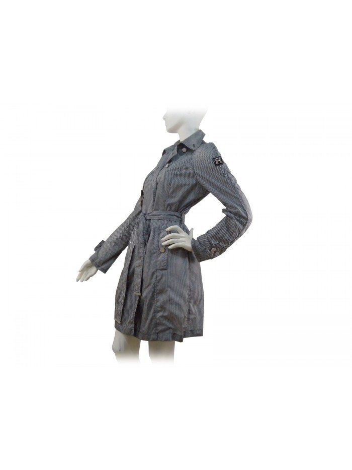 Giacca Donna impermeabile Pied de poule, bottoni cromati, cintura vita