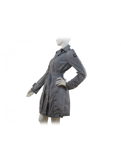 Giacca Donna impermeabile Pied de poule, bottoni cromati, cintura vita