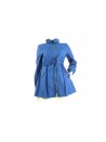 Woman jacket with drawstring waist, high collar with curling