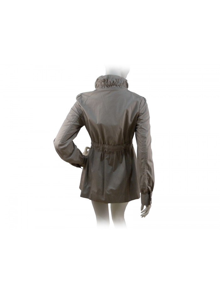Woman jacket Duster with drawstring waist, high collar with curling