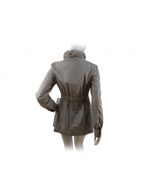 Woman jacket Duster with drawstring waist, high collar with curling